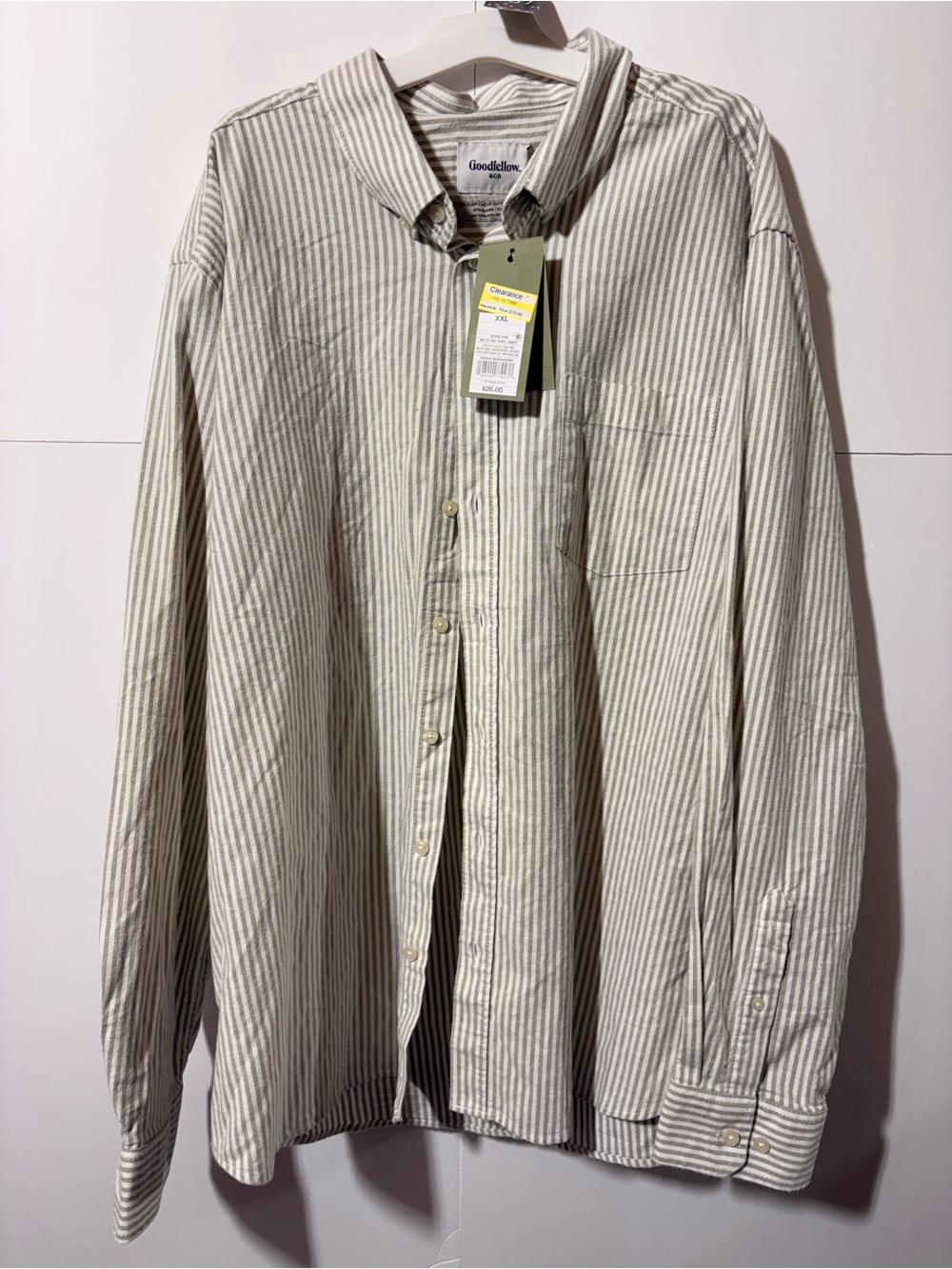 Goodfellow & Co Men's Olive Green Stripe Button-Down Shirt XXL